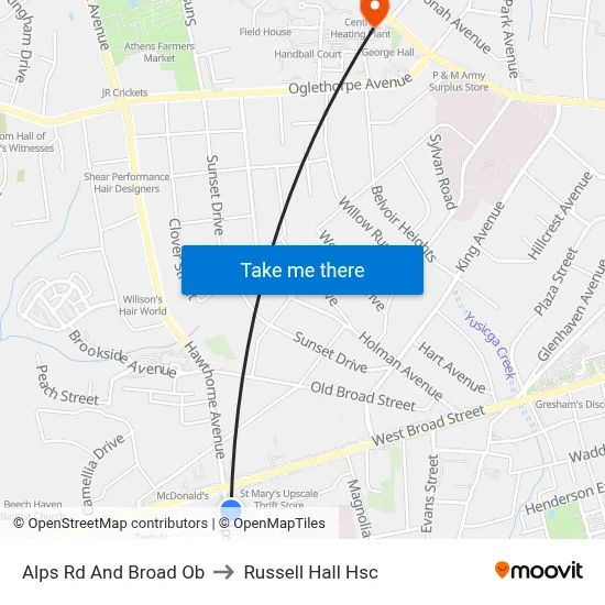 Alps Rd And Broad Ob to Russell Hall Hsc map