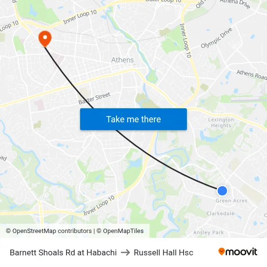 Barnett Shoals Rd at Habachi to Russell Hall Hsc map