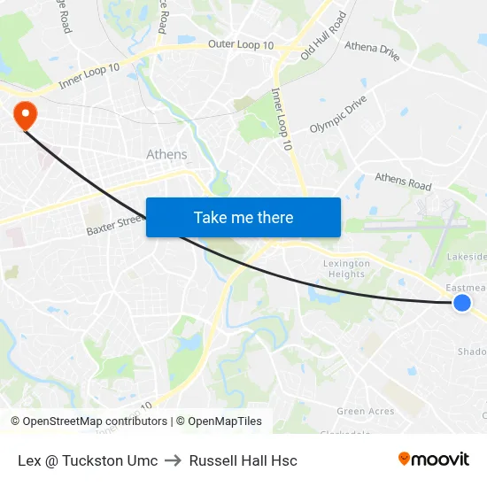 Lex @ Tuckston Umc to Russell Hall Hsc map