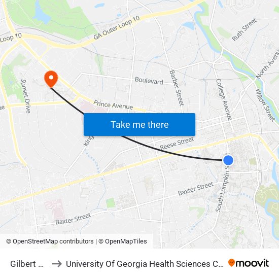 Gilbert Hall to University Of Georgia Health Sciences Campus map