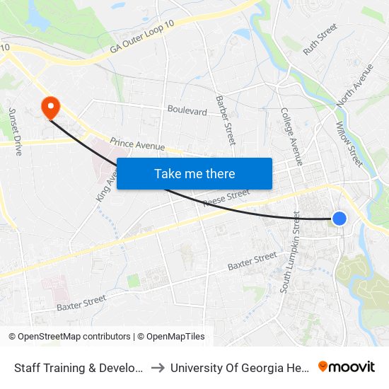 Staff Training & Development (Northbound) to University Of Georgia Health Sciences Campus map