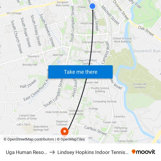 Uga Human Resources to Lindsey Hopkins Indoor Tennis Stadium map