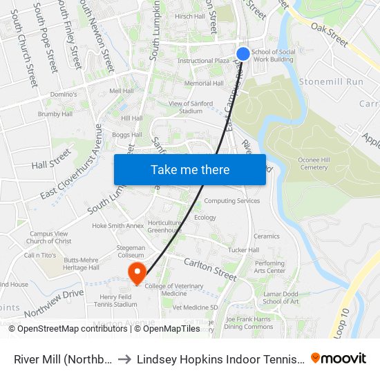 River Mill (Northbound) to Lindsey Hopkins Indoor Tennis Stadium map