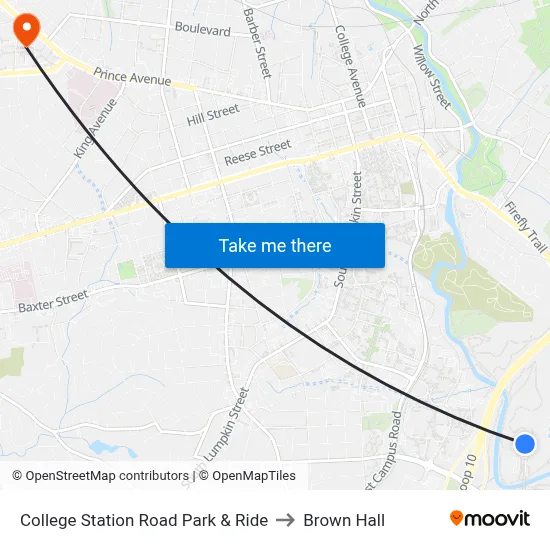 College Station Road Park & Ride to Brown Hall map