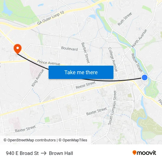 940 E Broad St to Brown Hall map