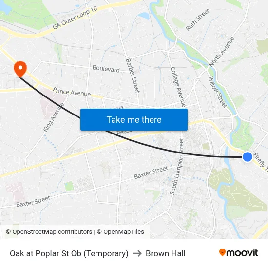 Oak at Poplar St Ob (Temporary) to Brown Hall map