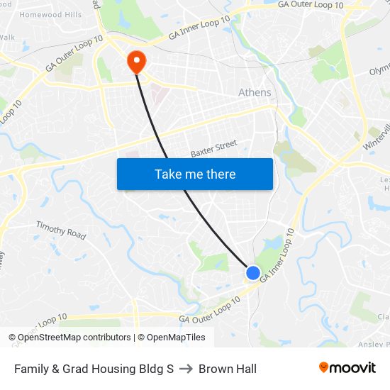 Family & Grad Housing Bldg S to Brown Hall map