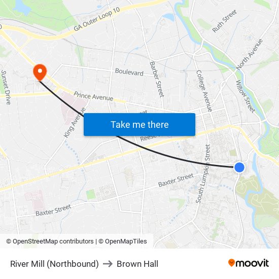 River Mill (Northbound) to Brown Hall map