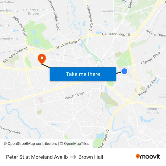 Peter St at Moreland Ave Ib to Brown Hall map