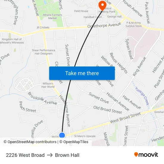2226 West Broad to Brown Hall map