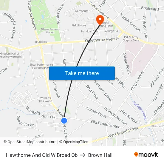 Hawthorne And Old W Broad Ob to Brown Hall map