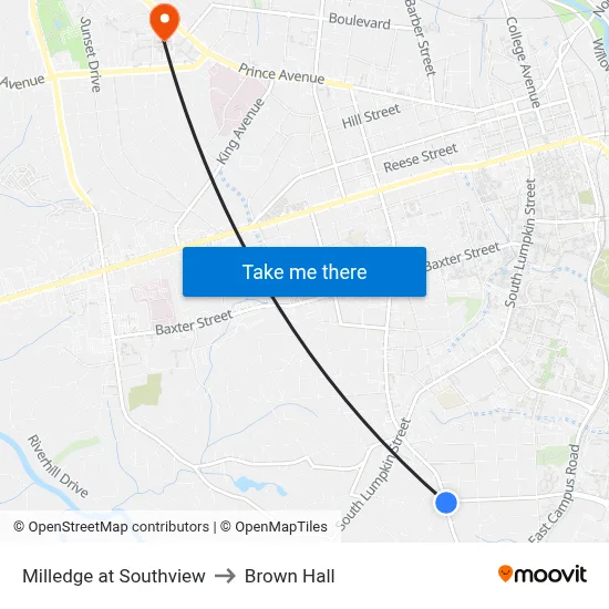 Milledge at Southview to Brown Hall map