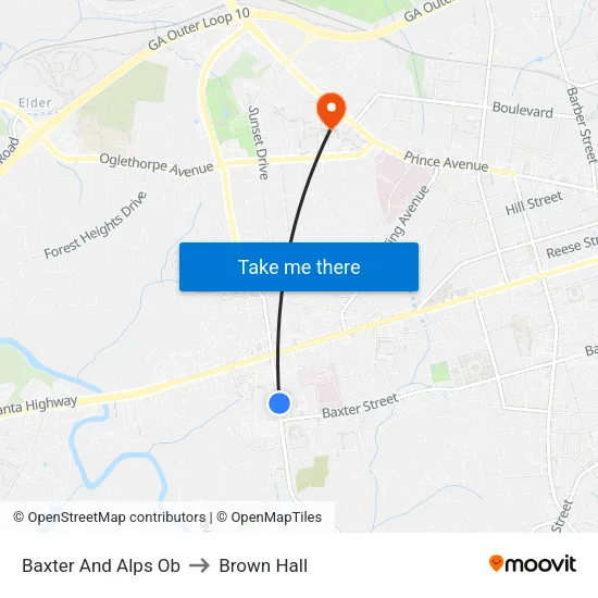 Baxter And Alps Ob to Brown Hall map