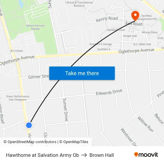 Hawthorne at Salvation Army Ob to Brown Hall map