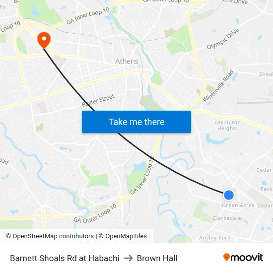Barnett Shoals Rd at Habachi to Brown Hall map