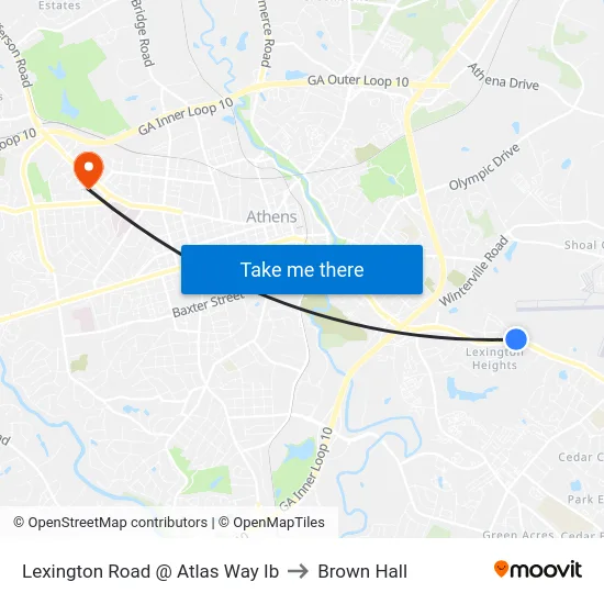 Lexington Road @ Atlas Way Ib to Brown Hall map