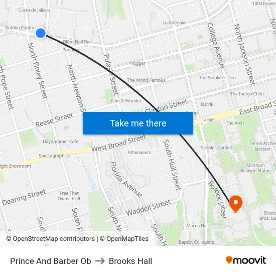 Prince And Barber Ob to Brooks Hall map
