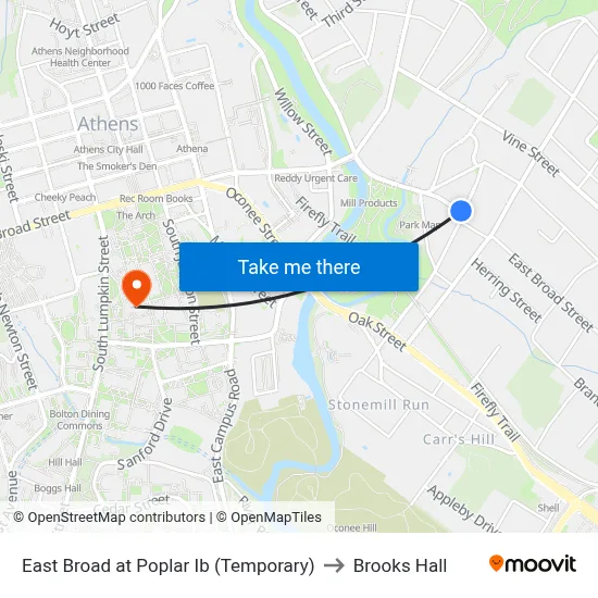 East Broad at Poplar Ib (Temporary) to Brooks Hall map