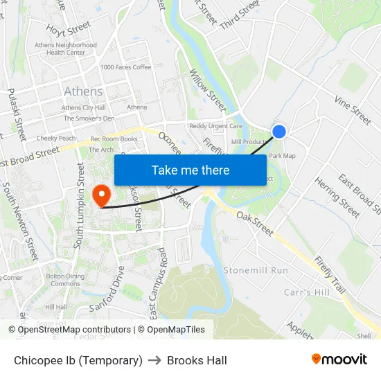 Chicopee Ib (Temporary) to Brooks Hall map