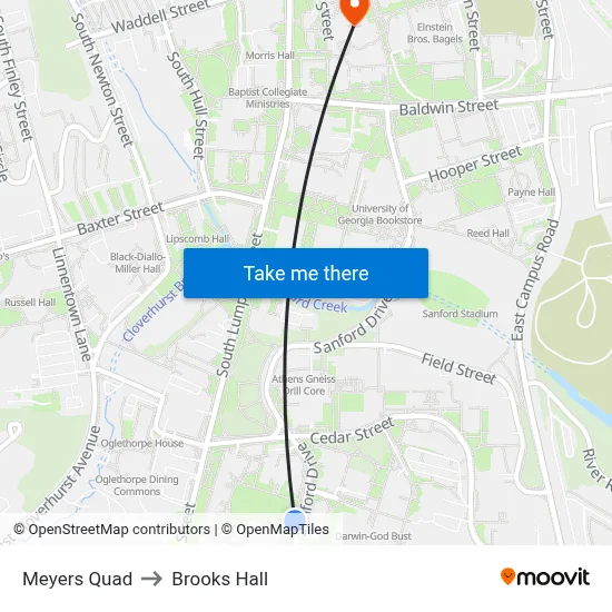 Meyers Quad to Brooks Hall map