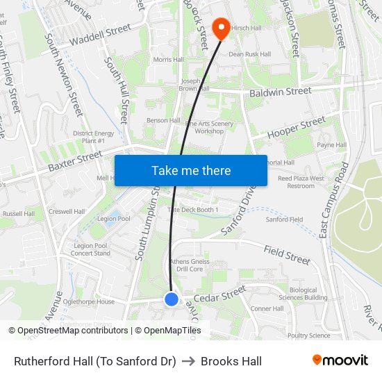 Rutherford Hall (To Sanford Dr) to Brooks Hall map