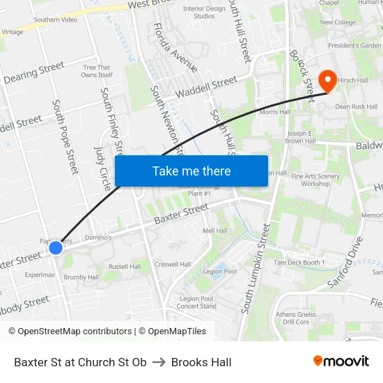 Baxter St at Church St Ob to Brooks Hall map
