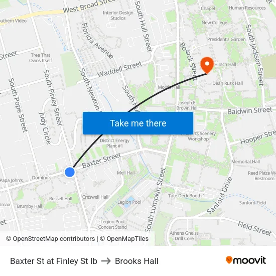 Baxter St at Finley St Ib to Brooks Hall map