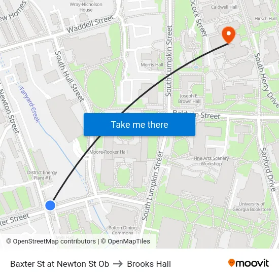 Baxter St at Newton St Ob to Brooks Hall map