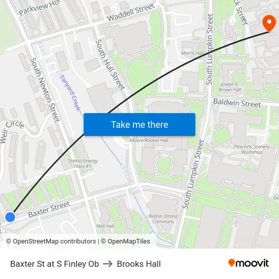 Baxter St at S Finley Ob to Brooks Hall map