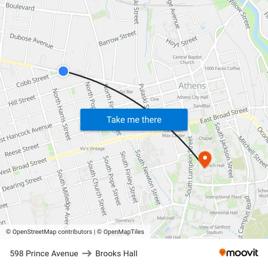 598 Prince Avenue to Brooks Hall map