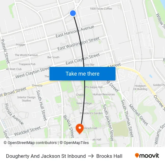 Dougherty And Jackson St Inbound to Brooks Hall map