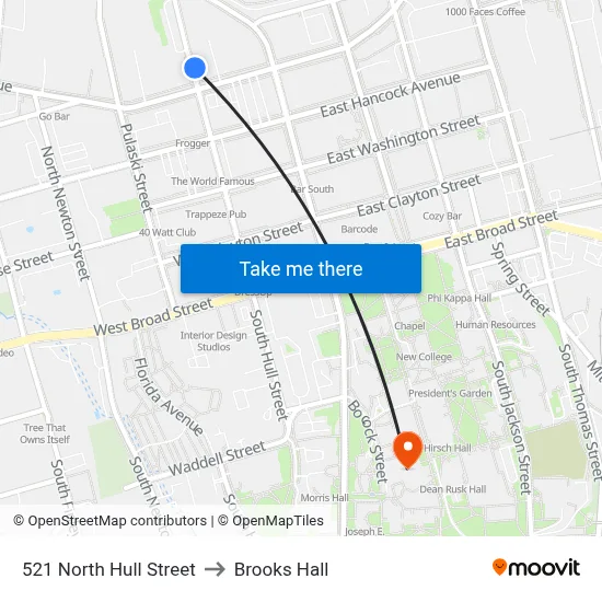 521 North Hull Street to Brooks Hall map