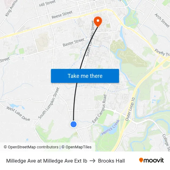 Milledge Ave at Milledge Ave Ext Ib to Brooks Hall map
