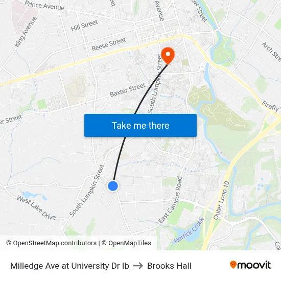 Milledge Ave at University Dr Ib to Brooks Hall map