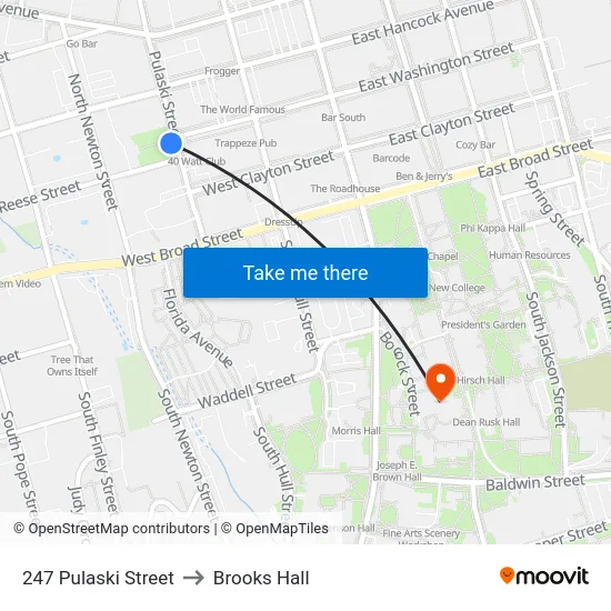 247 Pulaski Street to Brooks Hall map