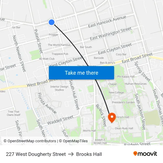 227 West Dougherty Street to Brooks Hall map