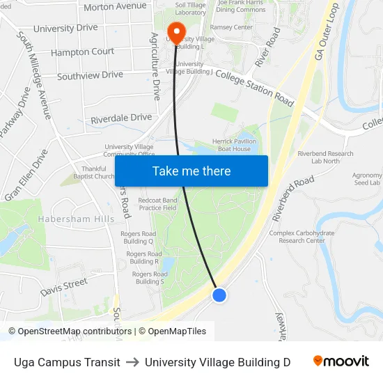 Uga Campus Transit to University Village Building D map