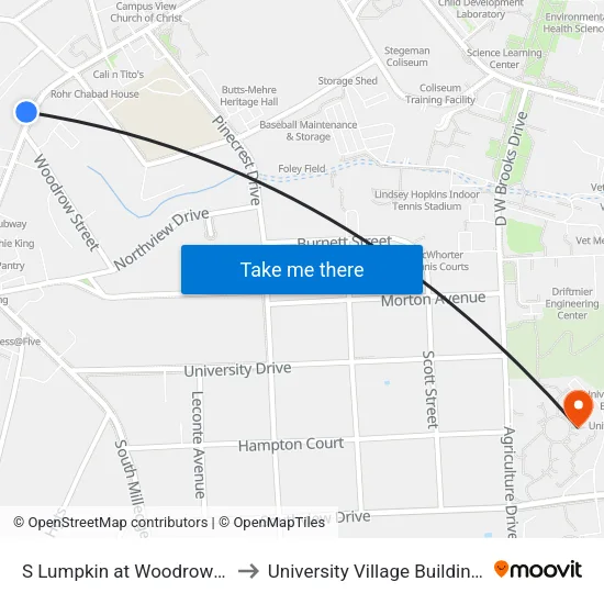 S Lumpkin at Woodrow Ob to University Village Building D map