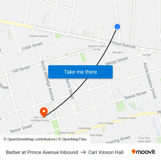 Barber at Prince Avenue Inbound to Carl Vinson Hall map