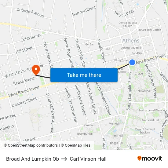 Broad And Lumpkin Ob to Carl Vinson Hall map