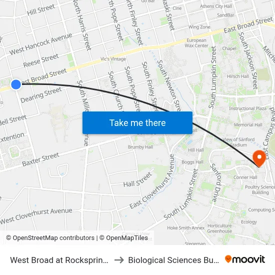 West Broad at Rocksprings Ob to Biological Sciences Building map