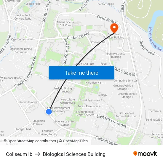 Coliseum Ib to Biological Sciences Building map