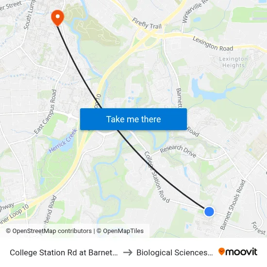 College Station Rd at Barnett Shoals Rd to Biological Sciences Building map