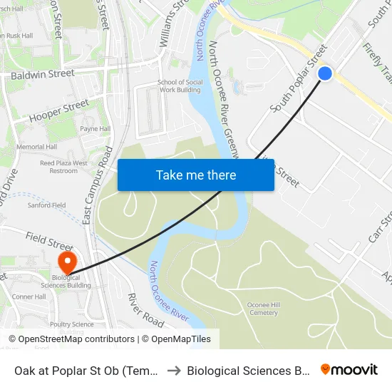 Oak at Poplar St Ob (Temporary) to Biological Sciences Building map