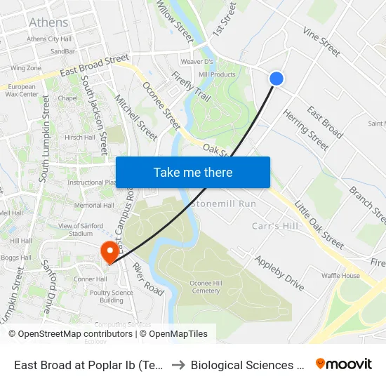 East Broad at Poplar Ib (Temporary) to Biological Sciences Building map
