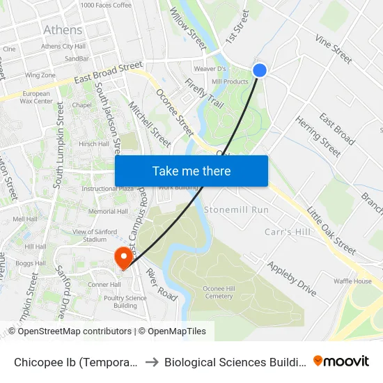 Chicopee Ib (Temporary) to Biological Sciences Building map