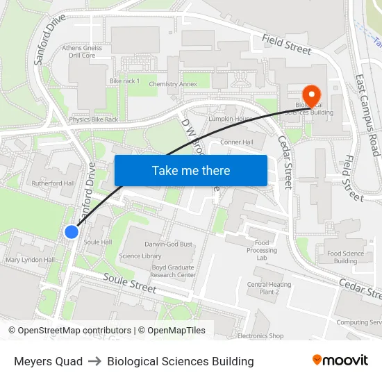 Meyers Quad to Biological Sciences Building map