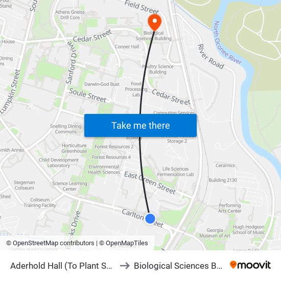 Aderhold Hall (To Plant Science) to Biological Sciences Building map