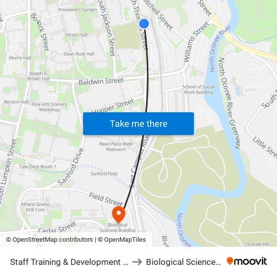Staff Training & Development (Southbound) to Biological Sciences Building map