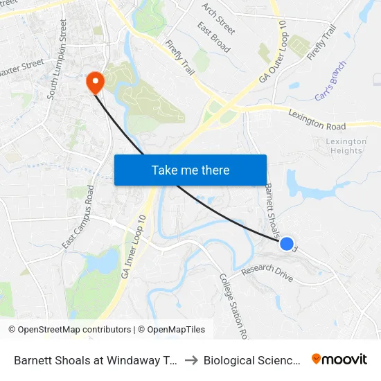 Barnett Shoals at Windaway Town Homes Ob to Biological Sciences Building map